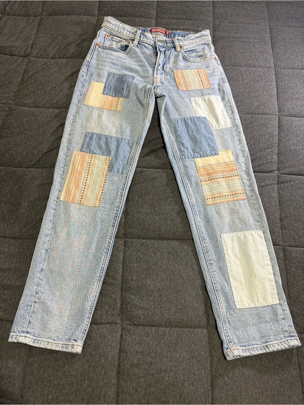Lucky Brand Boy Mid Rise Relaxed Straight Patchwork Jeans Size 2/26R